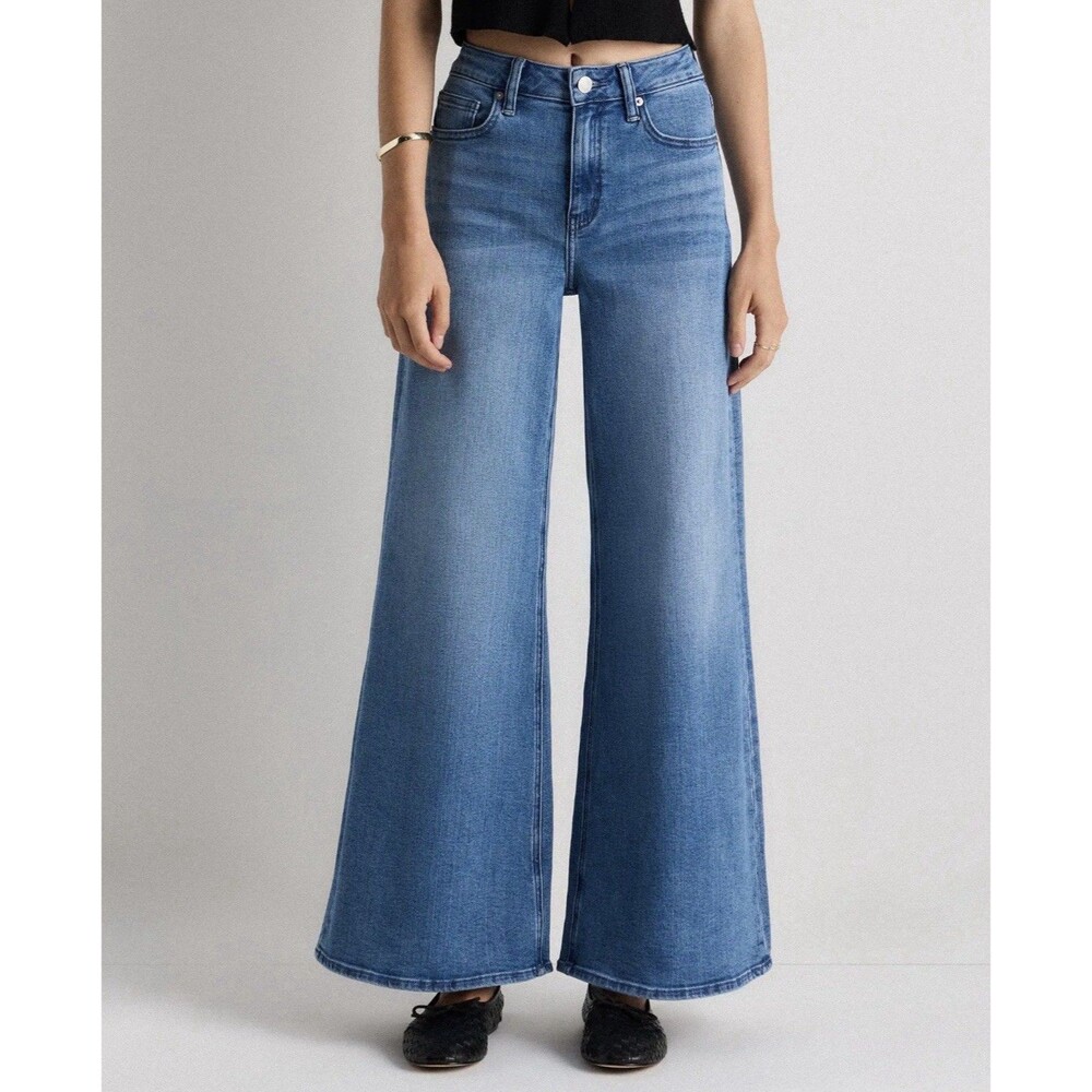 Quince Women Bella Stretch Palazzo Jeans Seaside Blue 30 Wide-leg Boho 70s Flare